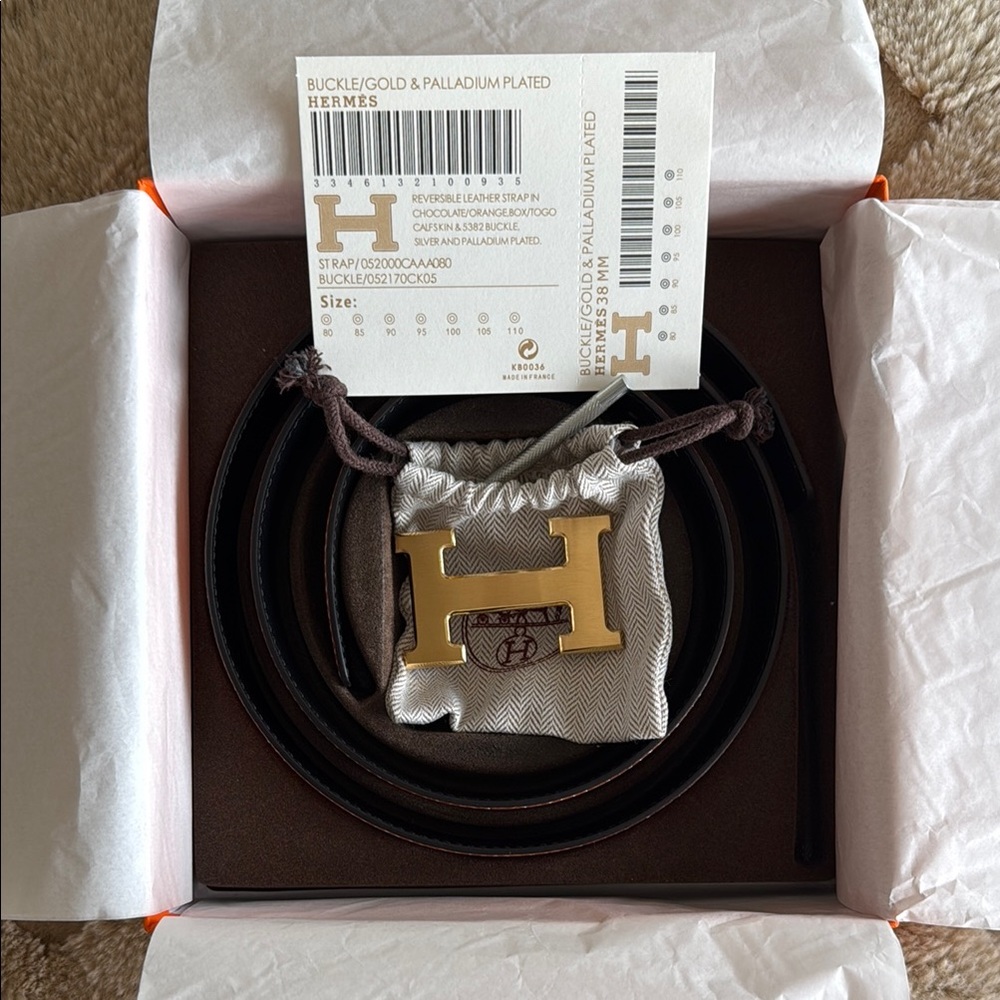 Hermès Gold Buckle Reversible Belt Set